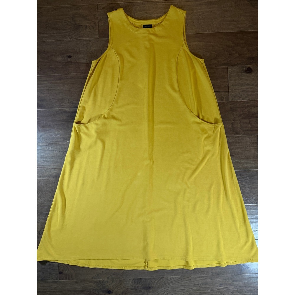J. Jill Wearever Mustard Yellow Sleeveless Midi Dress Pockets 1X Plus Size